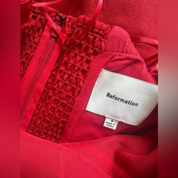 NEW Reformation Monet Linen Midi Dress Lipstick Red Off-Shoulder | size 4 - Picture 12 of 14